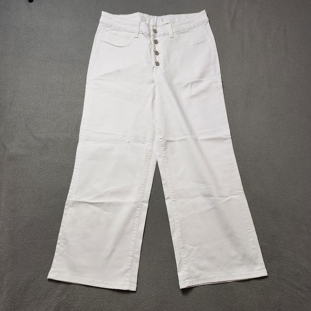 NWOT Denver Hayes white exposed Button fly high rise wide leg crop jeans - Read